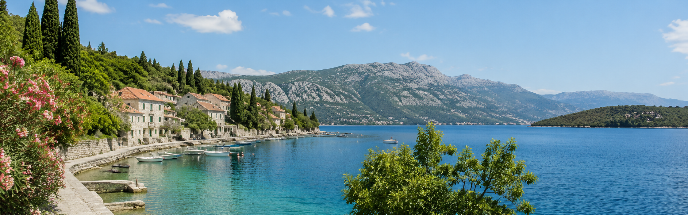 Kleinschalig kustdorp aan zee in de regio Dalmatië in Kroatië